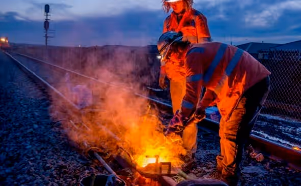 Track works on the Ballarat Line Upgrade.