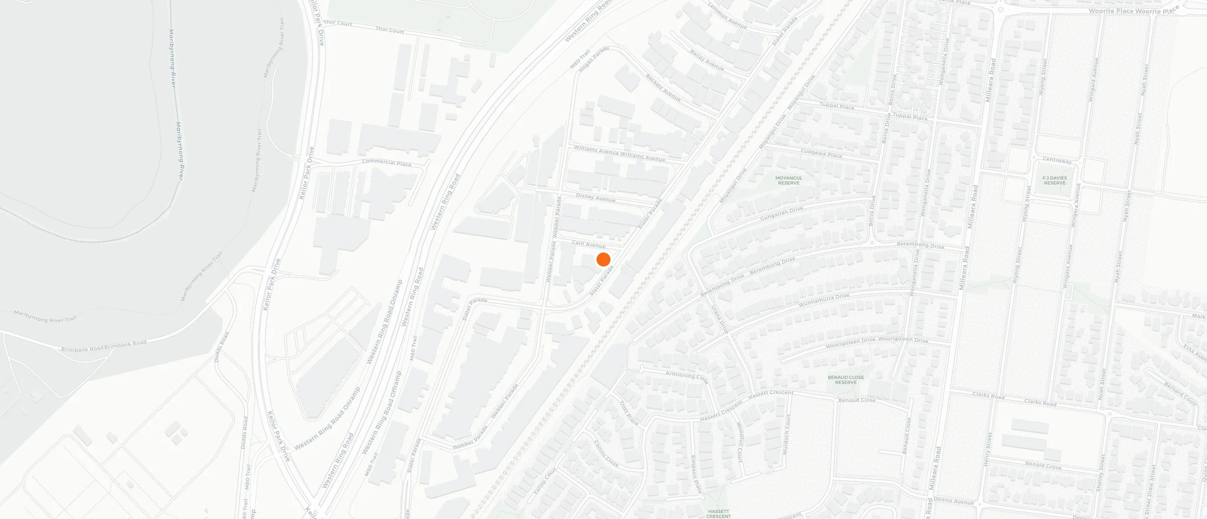 Map of the head office at 1 Cain Avenue, Keilor East, on the west side of the Albion to Jacana rail line.